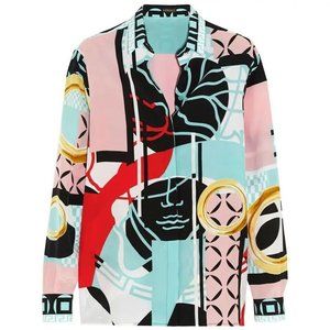Versace 100% Silk Multicolor Buttoned Blouse Medusa